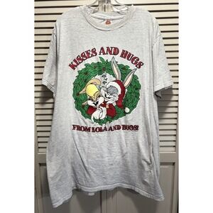 Vintage Looney Tunes Bugs‎ & Lola Graphic T-Shirt Short Sleeve Size OS Tall Xmas